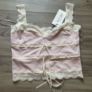 Pink Lace Trim Cami Top